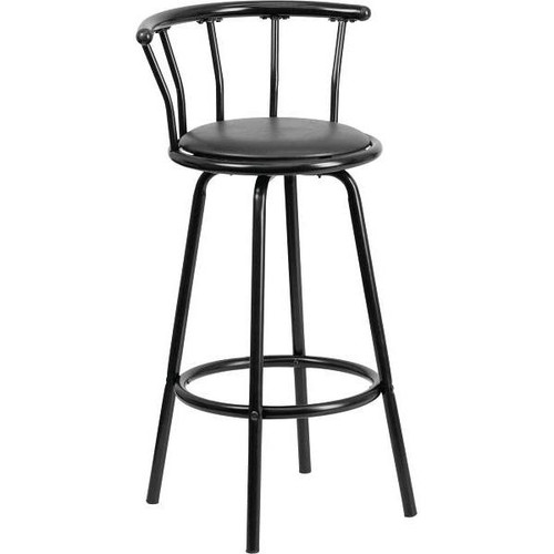 Carnegy Avenue Crown Back Black Metal 30" Bar Stool With Black Vinyl Swivel Seat