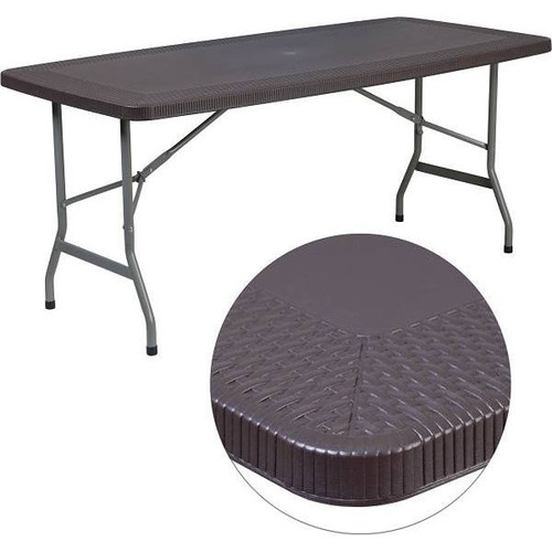 67.5 In. Plastic Tabletop Metal Frame Folding Table (Brown)