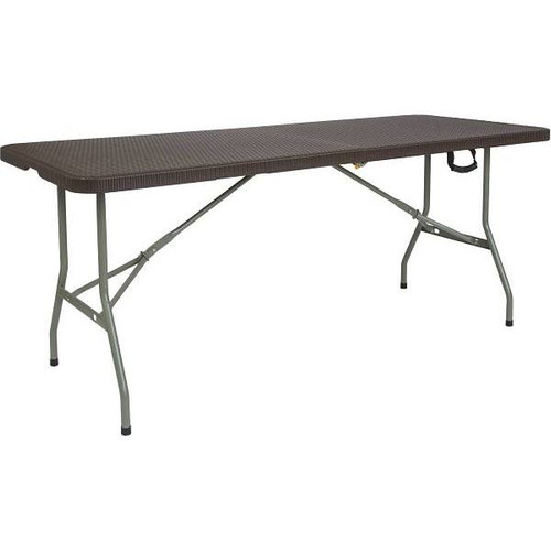 71 In. Plastic Tabletop Metal Frame Folding Table (Brown)