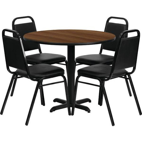 Carnegy Avenue 5-Piece Table And Chair Set (Walnut Top) (Black Vinyl Seat)