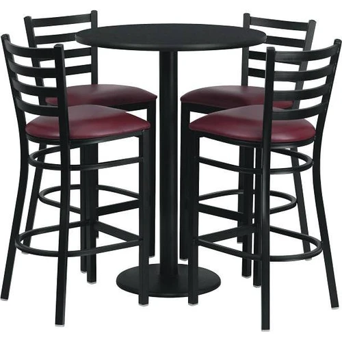 Carnegy Avenue 5-Piece Table And Chair Set (Black Top) (Burgundy Vinyl Seat)