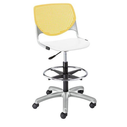 Kfi Seating Kool Drafting Stool, Yellow Back, White Seat