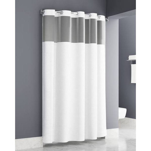 Zenna Exto Waffle Easy Hang White Curtain 71x77 Sheer Window With Waterproof Liner Attached-White Hooks