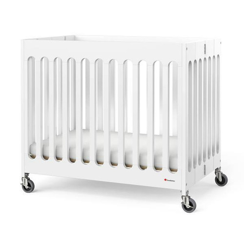 Foundations Compact Boutique Folding Crib, Slatted Foam Mattress, White