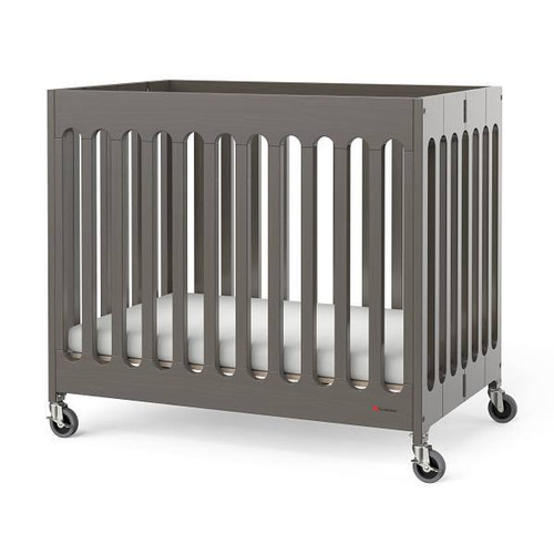 Foundations Compact Boutique Folding Crib, Slatted Foam Mattress, Dapper Gray