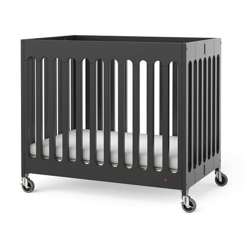 Foundations Compact Boutique Folding Crib, Slatted Foam Mattress, Ebony