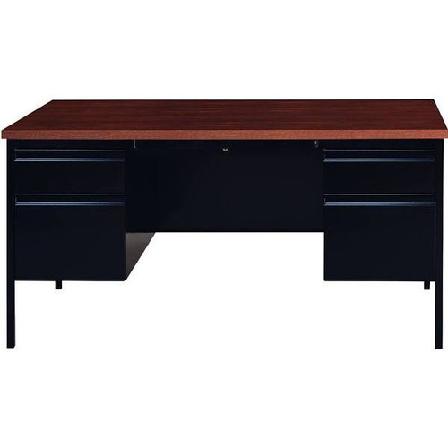 Hirsh 60 In. Executive Desk Double Pedestal 4-Drawer (Black) (Walnut)
