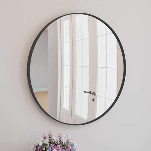Design House Kenna Round Wall Mirror With Silver Frame, 36"