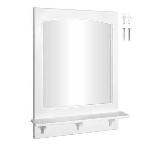 Design House Concord Wooden Wall Mirror With Shelf In White, 31" By 24"