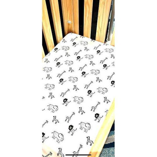 Coverplay Soft Jersey Knit Cotton COMPACT Crib/Play Yard Sheet.  Package Of 12. Whimsical Animal Print Design, White Background, Black Animals