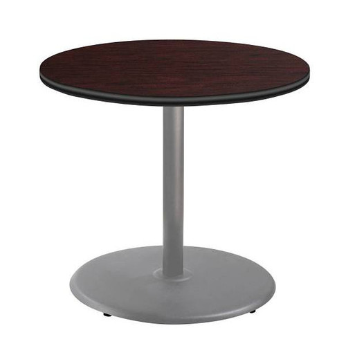 National Public Seating 36"R Cafe Table 30"H Round Base Mahogany Top Grey Frame