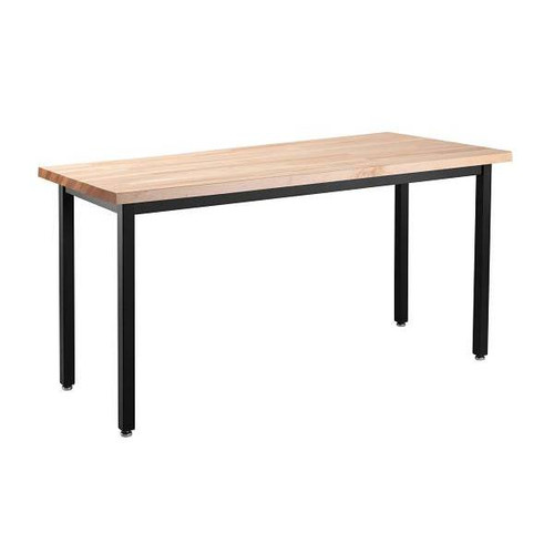 National Public Seating Steel Table 30 X 60 X 30 Butcherblock Top, Black Frame