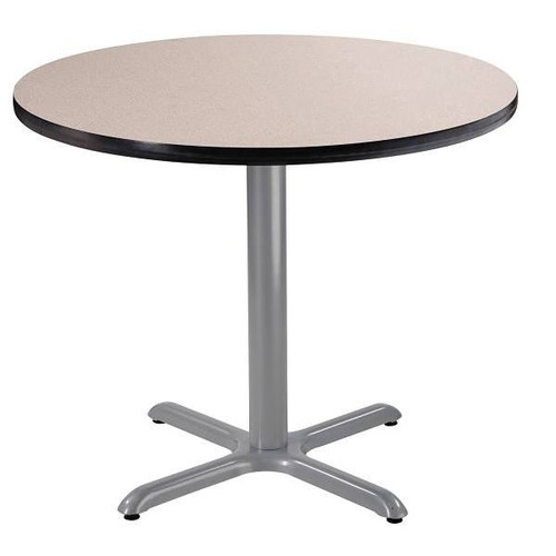 National Public Seating 36" Round Cafe Table 30"H, X Base Grey Top, Grey Frame