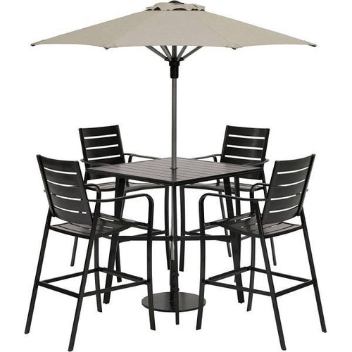 Cape Soleil Fairhill 5 Pc Dining Set 42" Slat Bar Table W/4 Bar Chairs, Gunmetal