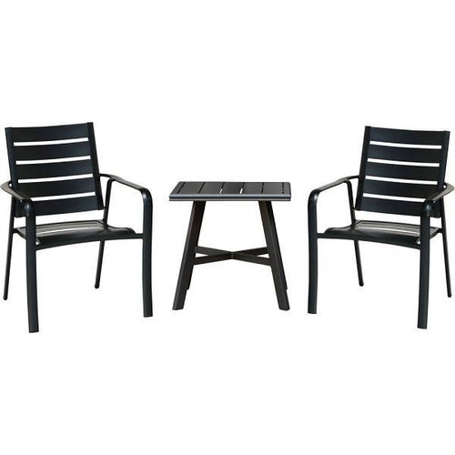 Cape Soleil Fairhill 3-Piece Dining Set, 22" Slat Bar Table W/2 Chairs, Gunmetal