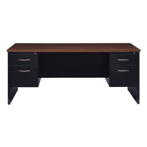 Hirsh Executive Office Modular Double Pedestal File Desk 36" Dx72"W Black/Walnut