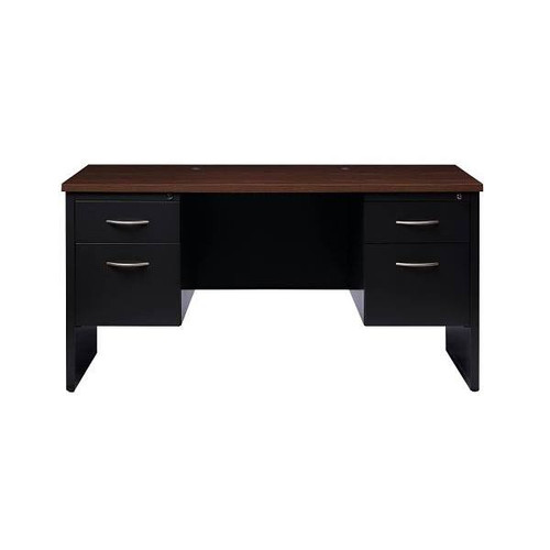 Hirsh 24dx60w Double Pedestal Office Desk Credenza Arch Pull Handle Black/Walnut
