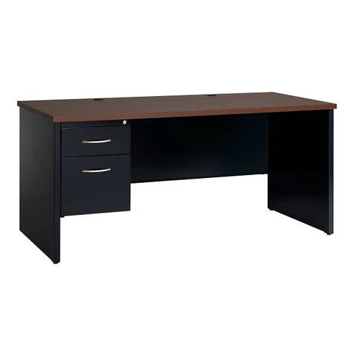 Hirsh Executive Modular Left-Hand Sngl Pedestal File Desk 30"Dx66"W Black/Walnut