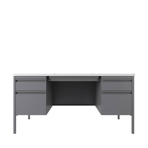 Hirsh 30"Dx60"W Double Pedestal File Desk Rnd Corner T-Mold Top Platinum/White