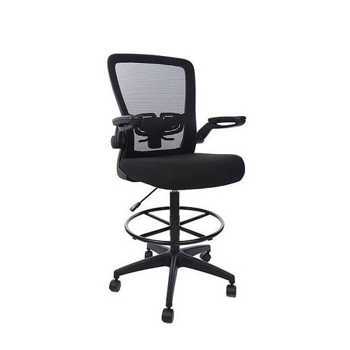 Boss Office Products Deluxe Black Frame Mesh-Back Draft Chair W/Flip-Up Arms
