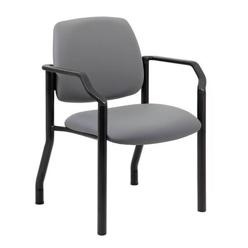 Boss Office Products Heavy Duty Chair W/Arm Black Frame Gray Antimicrobial Vinyl