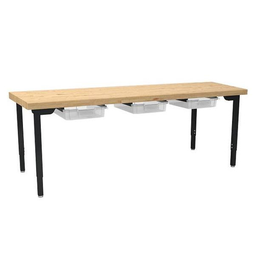 National Public Seating Adjustable Utility Table With Butcherblock 30x72, 3 Tote