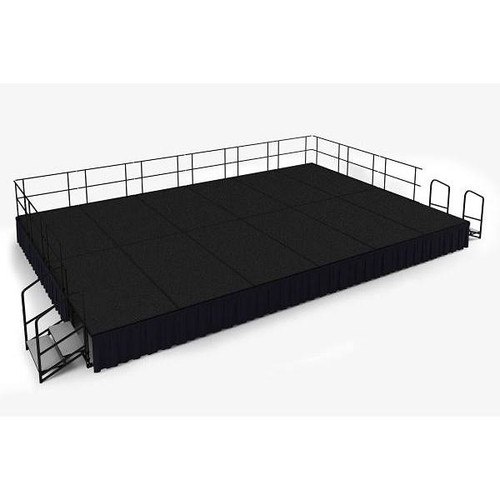 National Public Seating 16'X24'X24" Stage, Shirr Pleat Black Skirt, Black Carpet