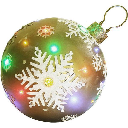 Fraser Hill Farm 18" Lighted Jeweled Ball Ornament With Snowflake Design, Gold