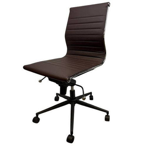Hospitality Source Chair Drk Brown Pu Leather Black Powder Coat Finish