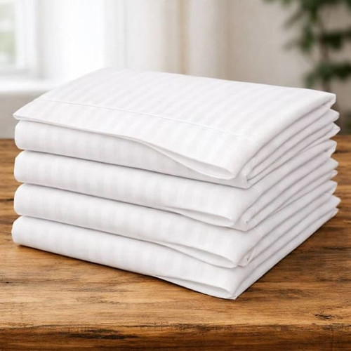 Cotton Bay Select T250 Striped Queen Pillowcase, 35x21", White, Case Of 72