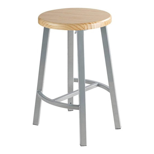 National Public Seating 24-In Titan Stool Solid Wood Seat Grey Frame