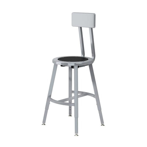 National Public Seating 18-26" Height Adjust. Stool W/Bkrst Blk Seat Grey Frame