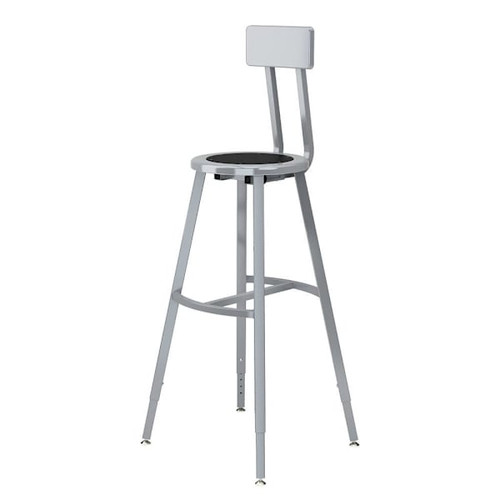National Public Seating 30-38" Height Adjust. Stool W/Bkrst Blk Seat Grey Frame