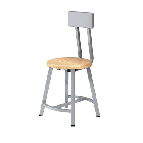National Public Seating 18" Titan Stool Solid Wood Seat W/Backrest Grey Frame
