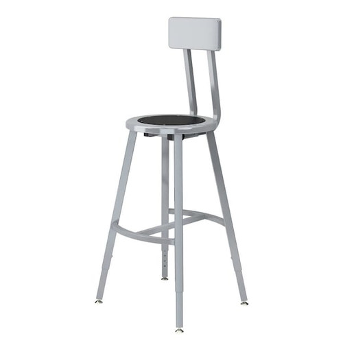 National Public Seating 24-32" Height Adjust. Stool W/Bkrst Blk Seat Grey Frame