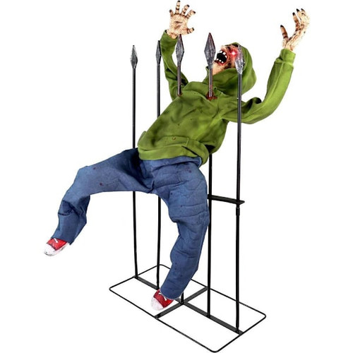 Haunted Hill Farm Animatronic Impailed Zombie With Flashing Eyes And Sounds