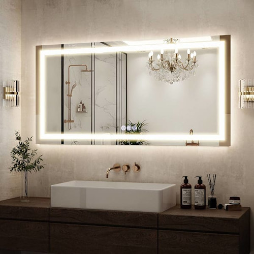 Easly 30" W X 60" H LED Light Anti-Fog Rectangular Frameless Wall Vanity Mirror