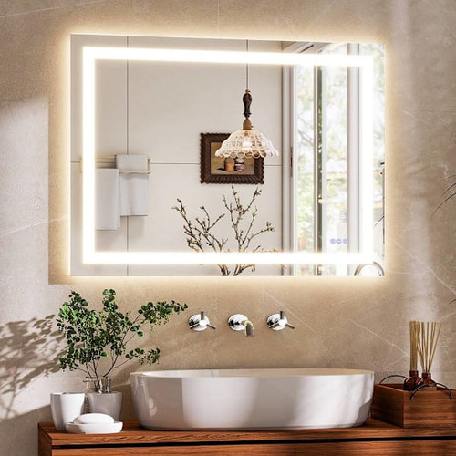 Easly 30" W X 40" H LED Light Anti-Fog Rectangular Frameless Wall Vanity Mirror
