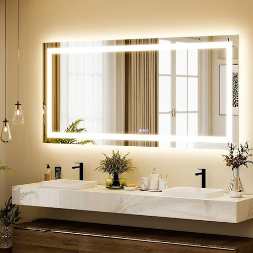Easly 28" W X 60" H LED Light Anti-Fog Rectangular Frameless Wall Vanity Mirror