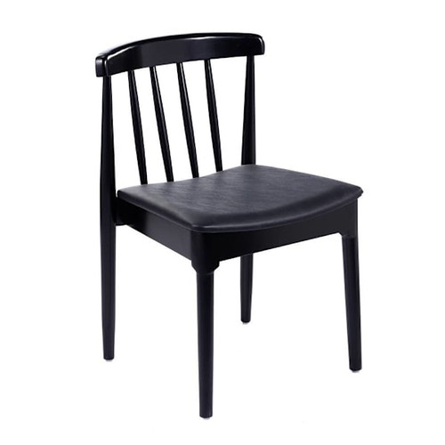 Flash Furniture Chester Wood Blk Dining Chair Curved Spindle Backrest/Vinyl Seat