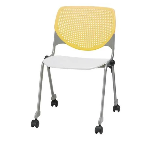 Kfi Seating Kool Stack Chair, Casters, Yellow Back, White Seat
