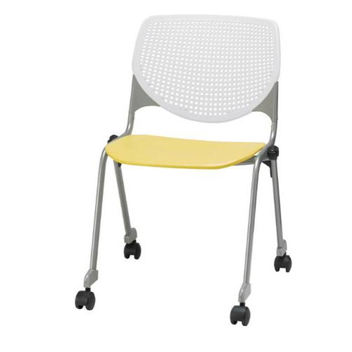 Kfi Seating Kool Stack Chair, Casters, White Back, Yellow Seat