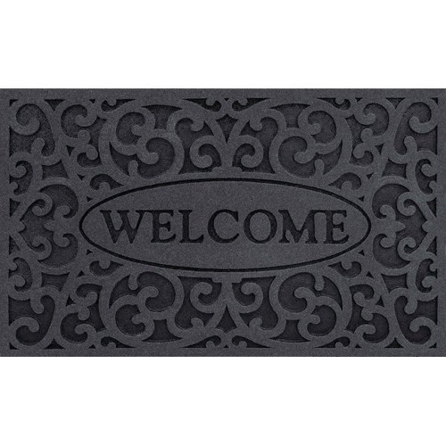 Apache Mills "Welcome" Outdoor Floor Mat With Iron Gate Pattern, 18" X 30", Gray, Case Of 4