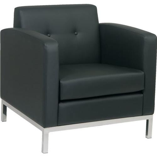 Office Star Products Wall Street Armchair, Black Faux Leather