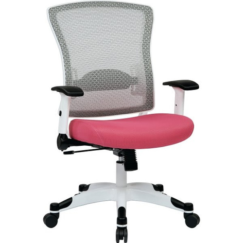 Space Seating White Frame Managers Chair, Breathable Mesh Back, Pink Color Seat