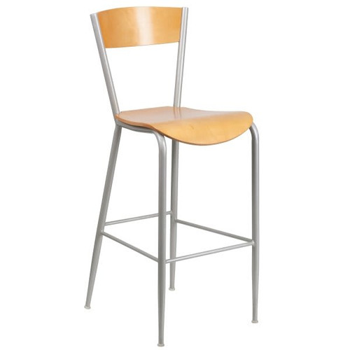 Flash Furniture Invincible Series Metal Barstool Natural Wood Back And Seat
