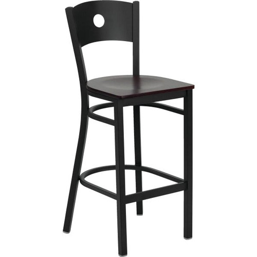 Flash Furniture Hercules Series Black Circle Back Metal Barstool Mahogany Wood Seat