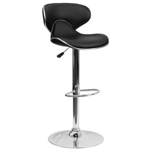 Flash Furniture Contemporary Cozy Mid-Back Black Vinyl Adjustable Barstool With Chrome Base