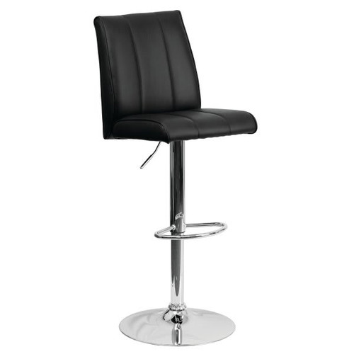 Flash Furniture Contemporary Black Adjustable Barstool Chrome Base Vertical Line Design