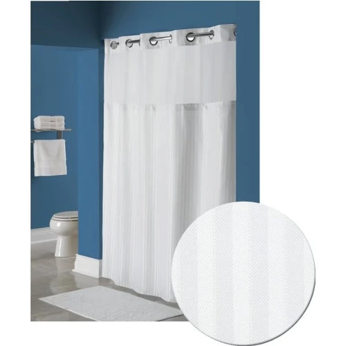 Focus Products Wyndham Green Hookless Shower Curtain, Weave, White, Case Of 12